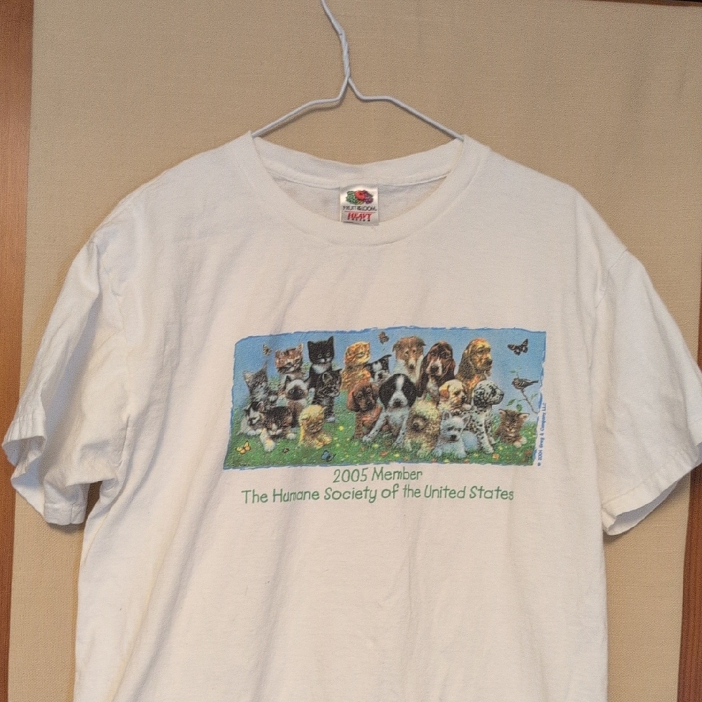 Humane Society Of The United Stated Cat And Dogs 2005 Vintage White T-Shirt